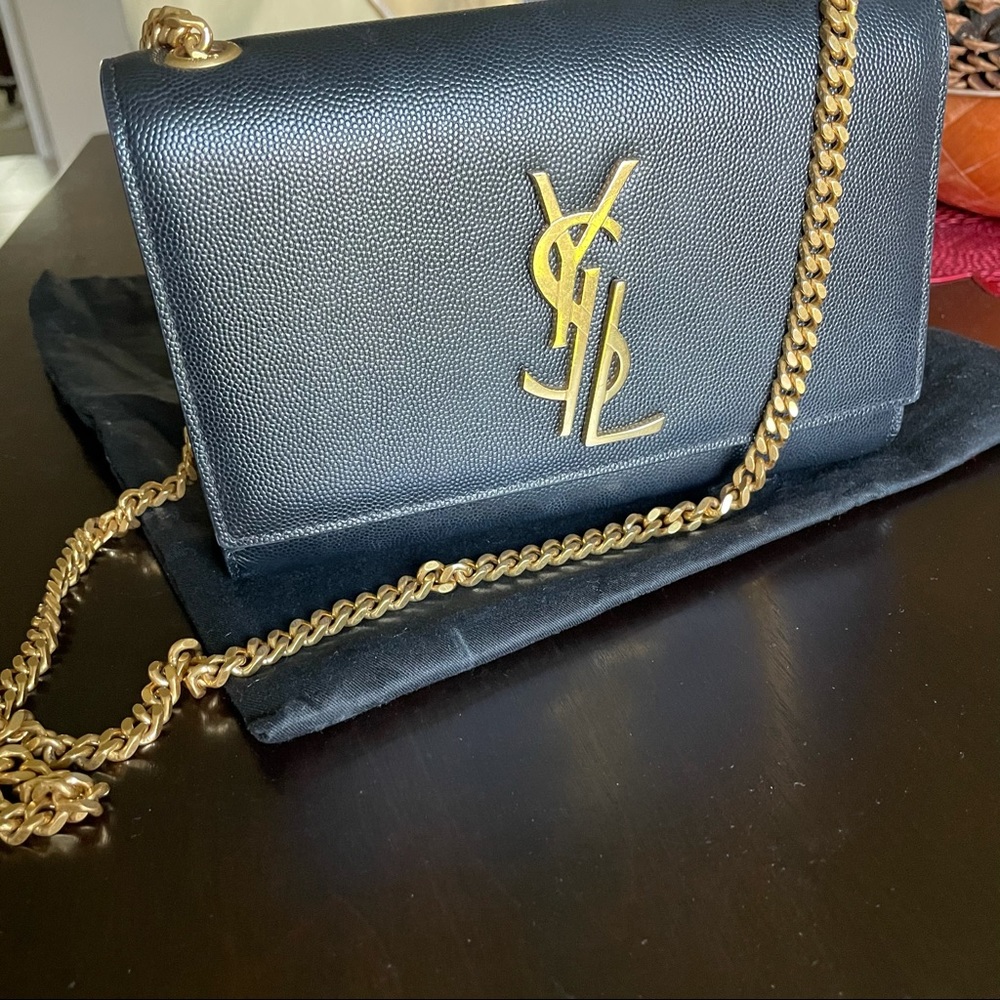 YSL KATE SMALL LEATHER HANDBAG BLACK AND GOLD
